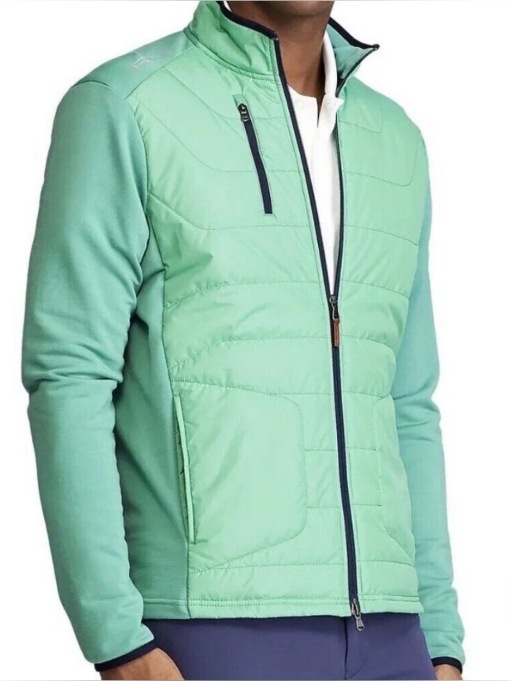 polo RLX hybrid quilted golf jacket sand hollow green. See logo on right (mix37)